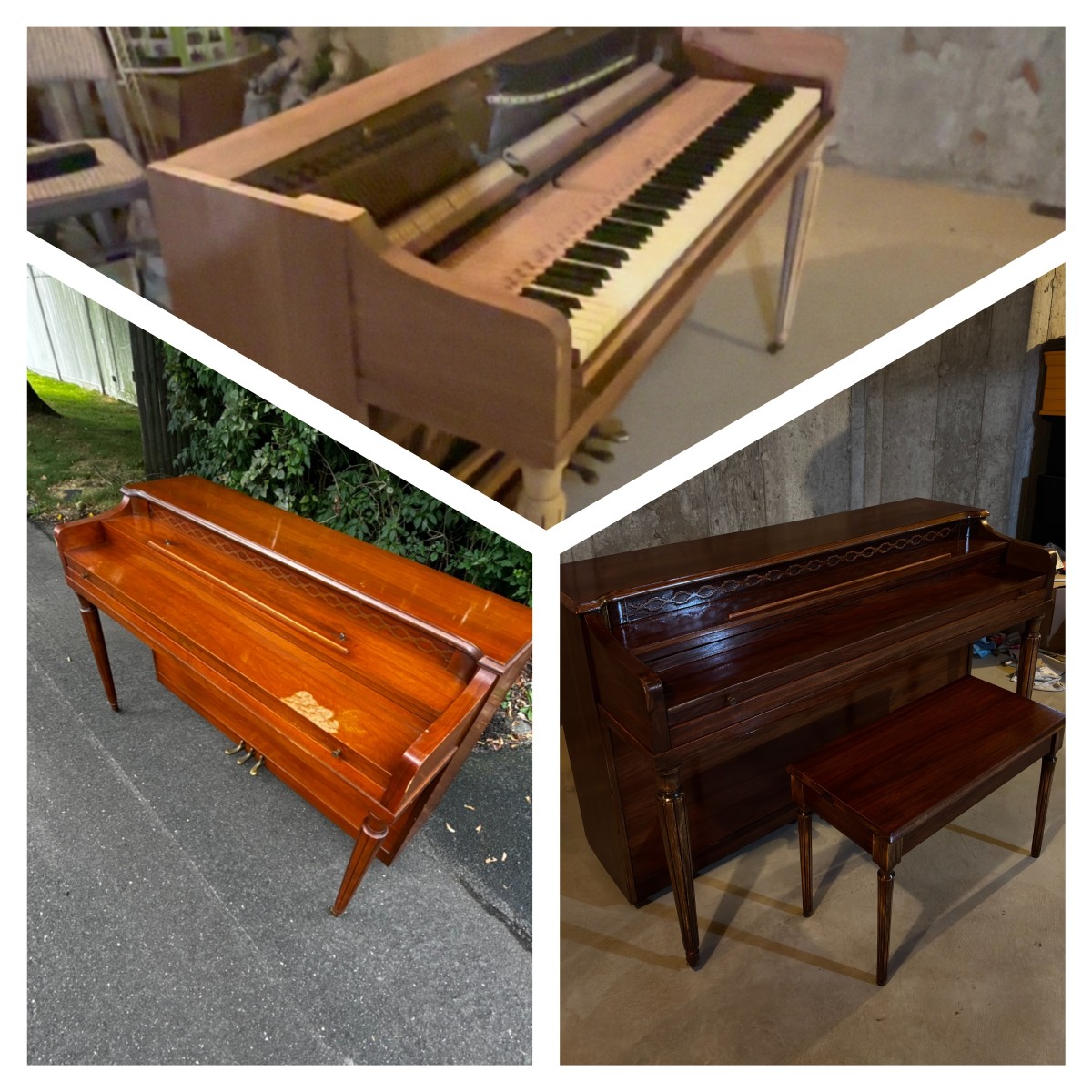 The piano being refurbished